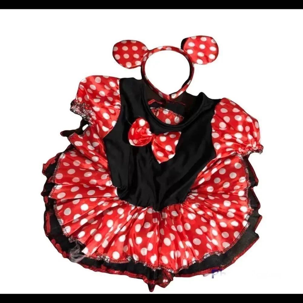 Red and White Polka Dot Dress with Black Skirt